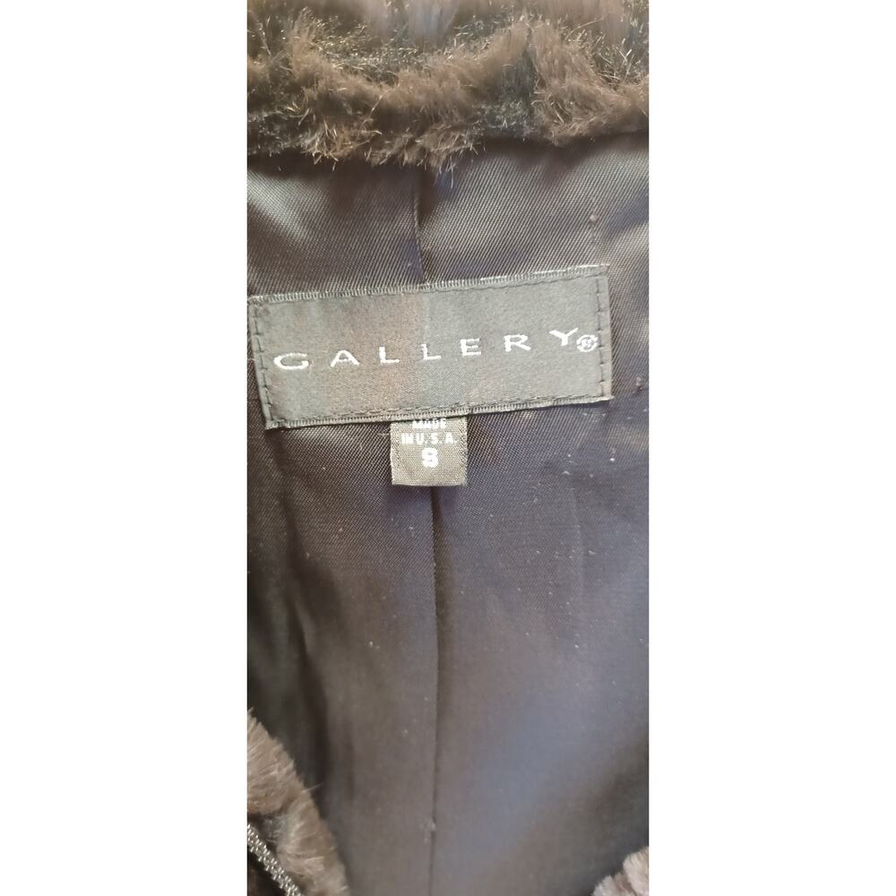 VTG Gallery Black Faux Fur Hooded Coat Small Made in USA Winter Jacket Mob Wife - Picture 5 of 7